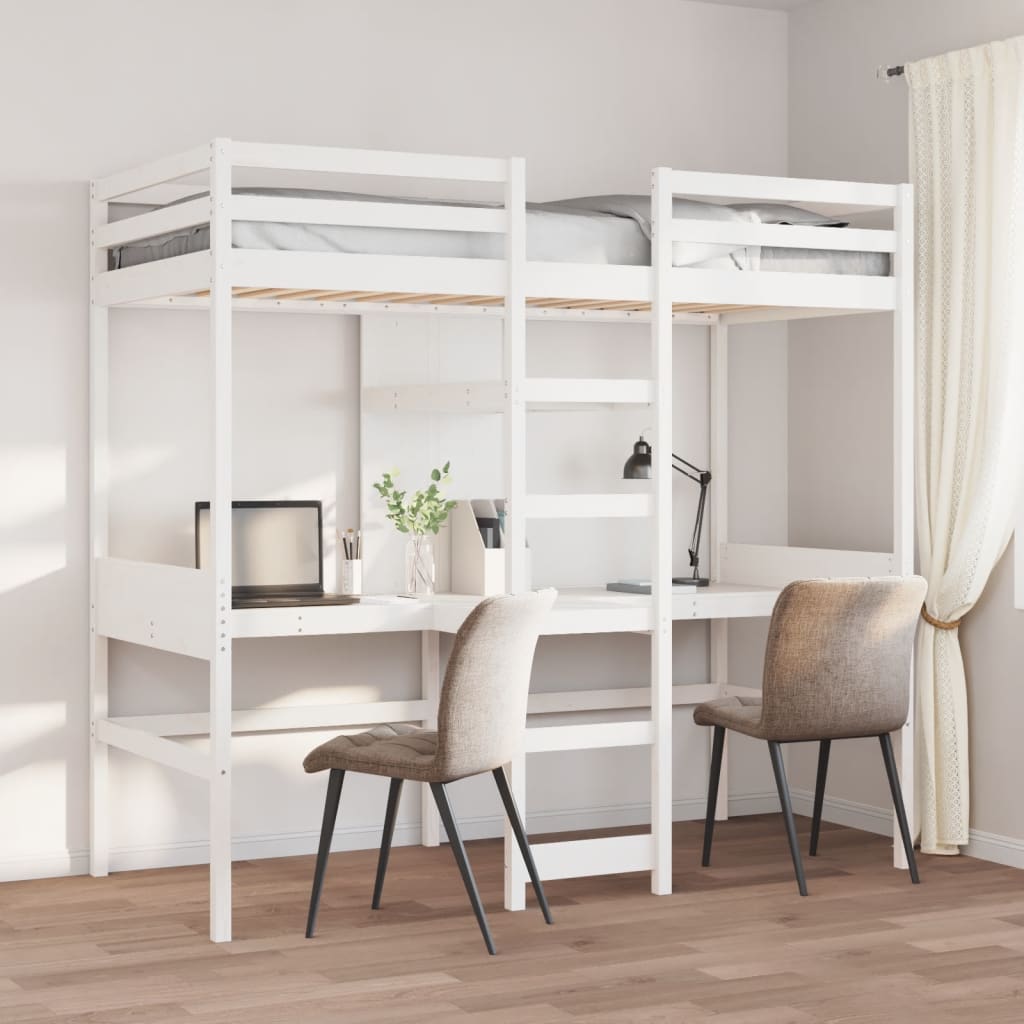 vidaXL Loft Bed Frame No Mattress White 80x200 cm Solid Pine Wood