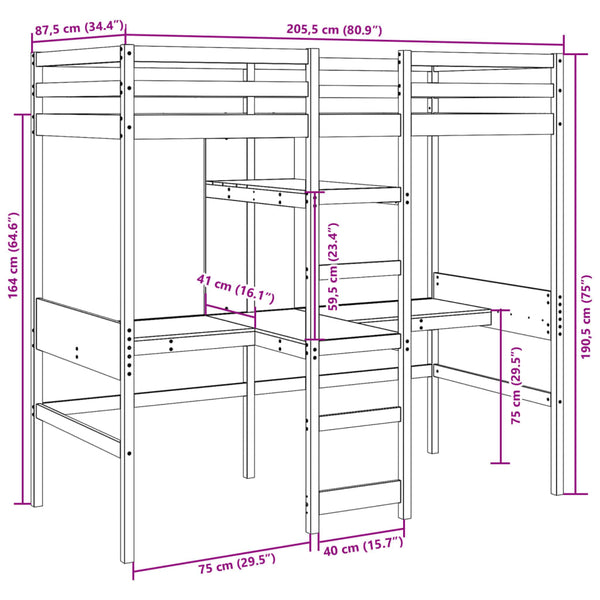 vidaXL Loft Bed without Mattress Wax Brown 80x200 cm Solid Pine Wood
