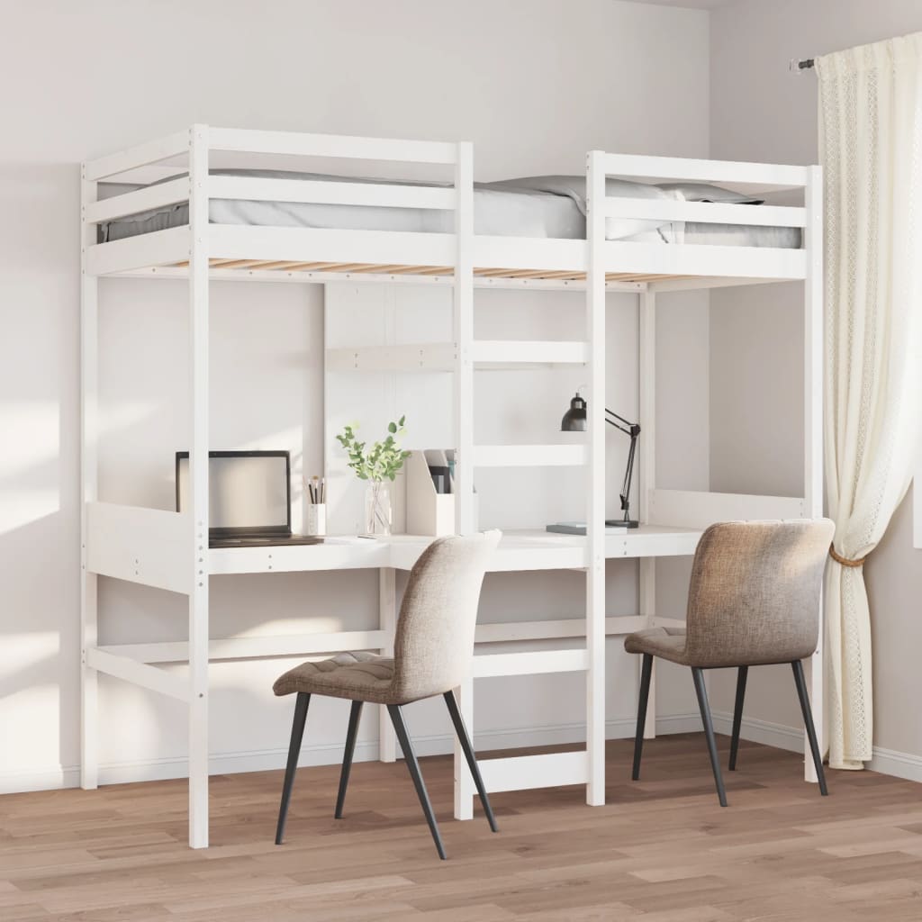 vidaXL Loft Bed without Mattress White 75x190 cm Solid Pine Wood