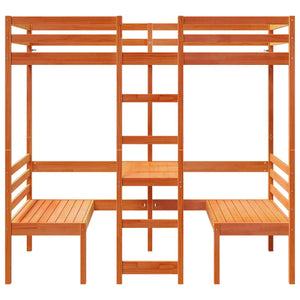vidaXL Loft Bed with Desk & Chairs Brown 90x200 cm Pine Wood