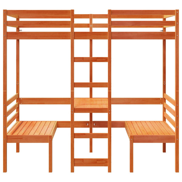 vidaXL Loft Bed with Desk & Chairs Brown 90x200 cm Pine Wood