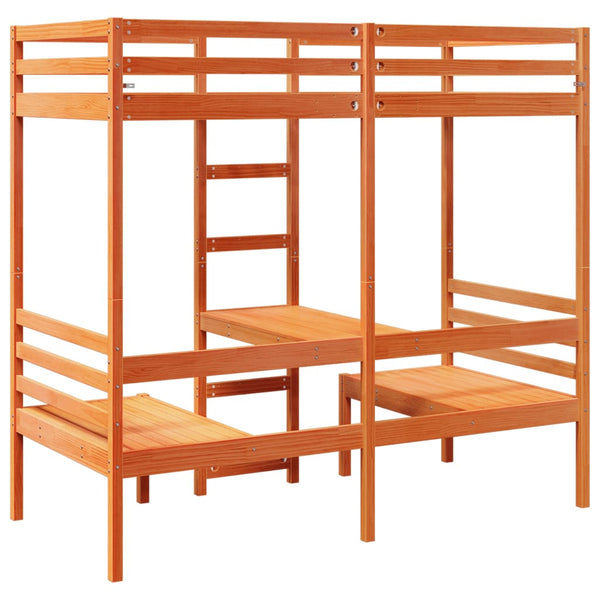 vidaXL Loft Bed with Desk & Chairs Brown 90x200 cm Pine Wood