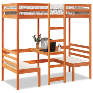 vidaXL Loft Bed with Desk & Chairs Brown 90x200 cm Pine Wood