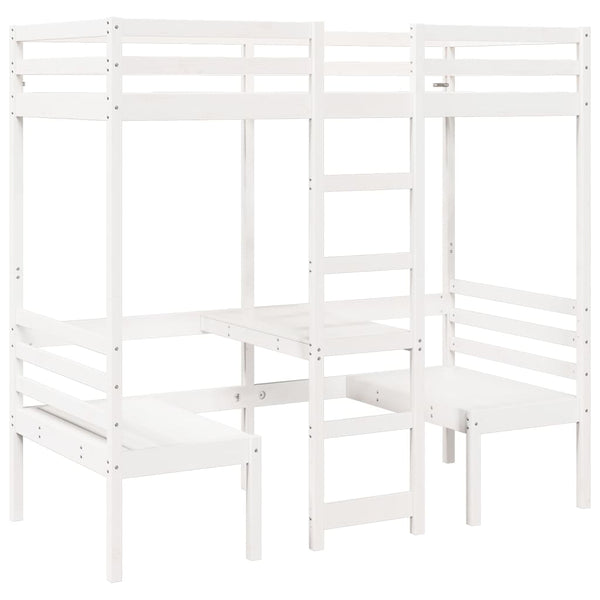 vidaXL Loft Bed with Desk & Chairs White 80x200 cm Pine Wood