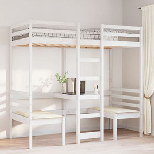 vidaXL Loft Bed with Desk & Chairs White 80x200 cm Pine Wood