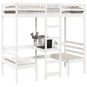 vidaXL Loft Bed with Desk & Chairs White 80x200 cm Pine Wood
