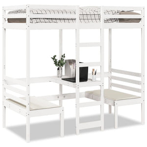 vidaXL Loft Bed with Desk & Chairs White 80x200 cm Pine Wood