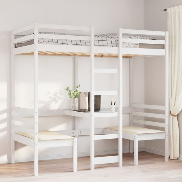 vidaXL Loft Bed with Desk & Chairs White 90x190 cm Pine Wood