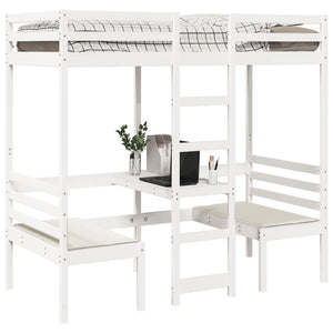 vidaXL Loft Bed with Desk & Chairs White 90x190 cm Pine Wood