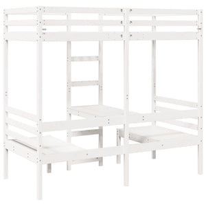 vidaXL Loft Bed with Desk & Chairs White 90x190 cm Pine Wood