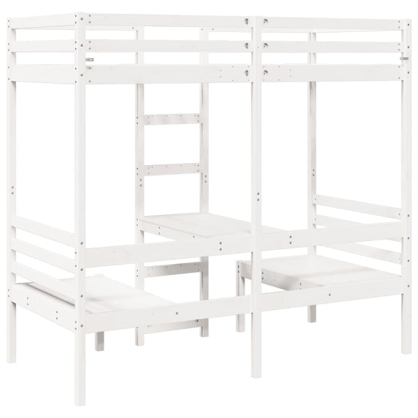 vidaXL Loft Bed with Desk & Chairs White 90x190 cm Pine Wood