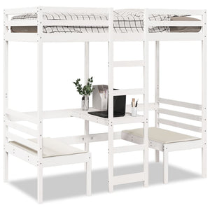 vidaXL Loft Bed with Desk & Chairs White 90x190 cm Pine Wood