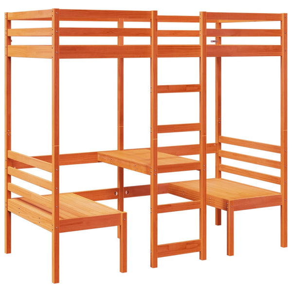 vidaXL Loft Bed with Desk & Chairs Brown 90x190 cm Pine Wood