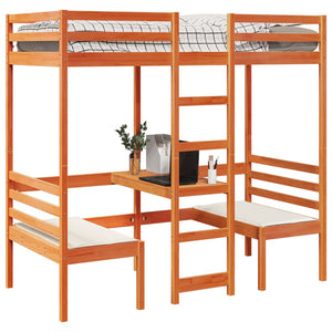 vidaXL Loft Bed with Desk & Chairs Brown 90x190 cm Pine Wood