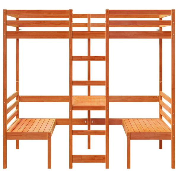 vidaXL Loft Bed with Desk & Chairs Brown 90x190 cm Pine Wood