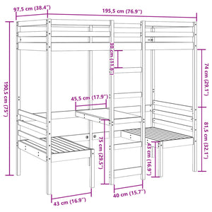 vidaXL Loft Bed with Desk & Chairs Brown 90x190 cm Pine Wood