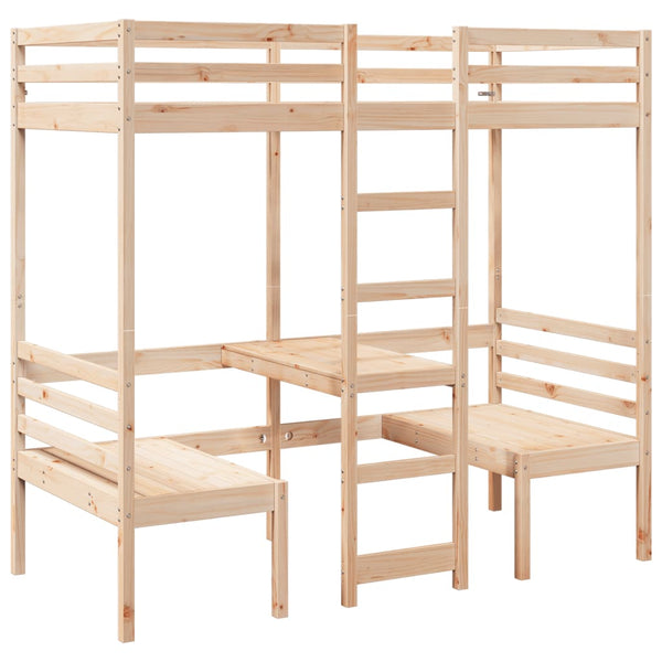 vidaXL Loft Bed with Desk & Chairs 75x190 cm Solid Pine Wood