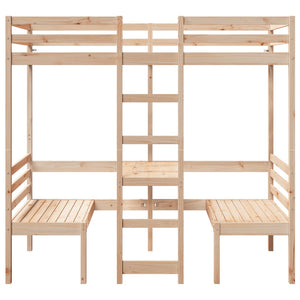 vidaXL Loft Bed with Desk & Chairs 75x190 cm Solid Pine Wood