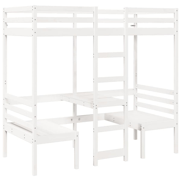 vidaXL Loft Bed with Desk & Chairs White 75x190 cm Pine Wood