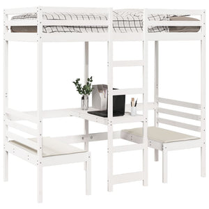 vidaXL Loft Bed with Desk & Chairs White 75x190 cm Pine Wood