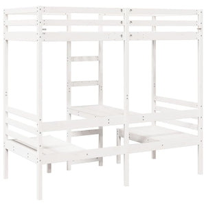 vidaXL Loft Bed with Desk & Chairs White 75x190 cm Pine Wood
