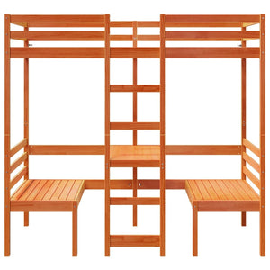 vidaXL Loft Bed with Desk & Chairs Brown 75x190 cm Pine Wood