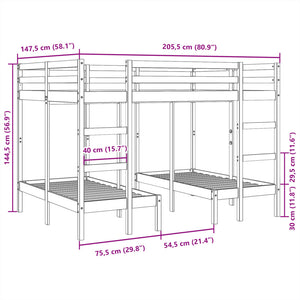 vidaXL Triple Bunk Bed 140x200/70x140 cm Solid Pine Wood