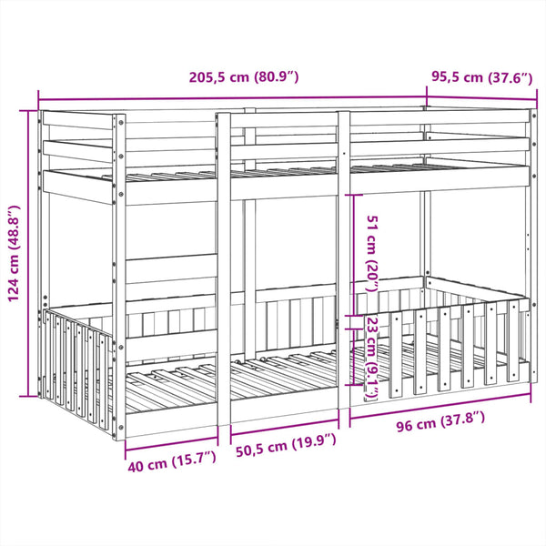 vidaXL Bunk Bed 90x200 cm Solid Pine Wood