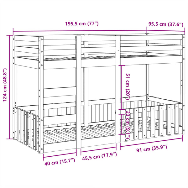vidaXL Bunk Bed 90x190 cm Solid Pine Wood