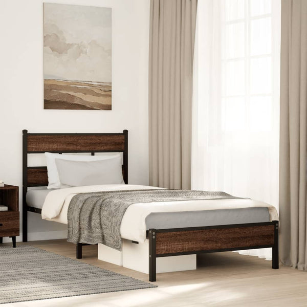 vidaXL Bed Frame without Mattress Brown Oak 107x200 cm Engineered Wood