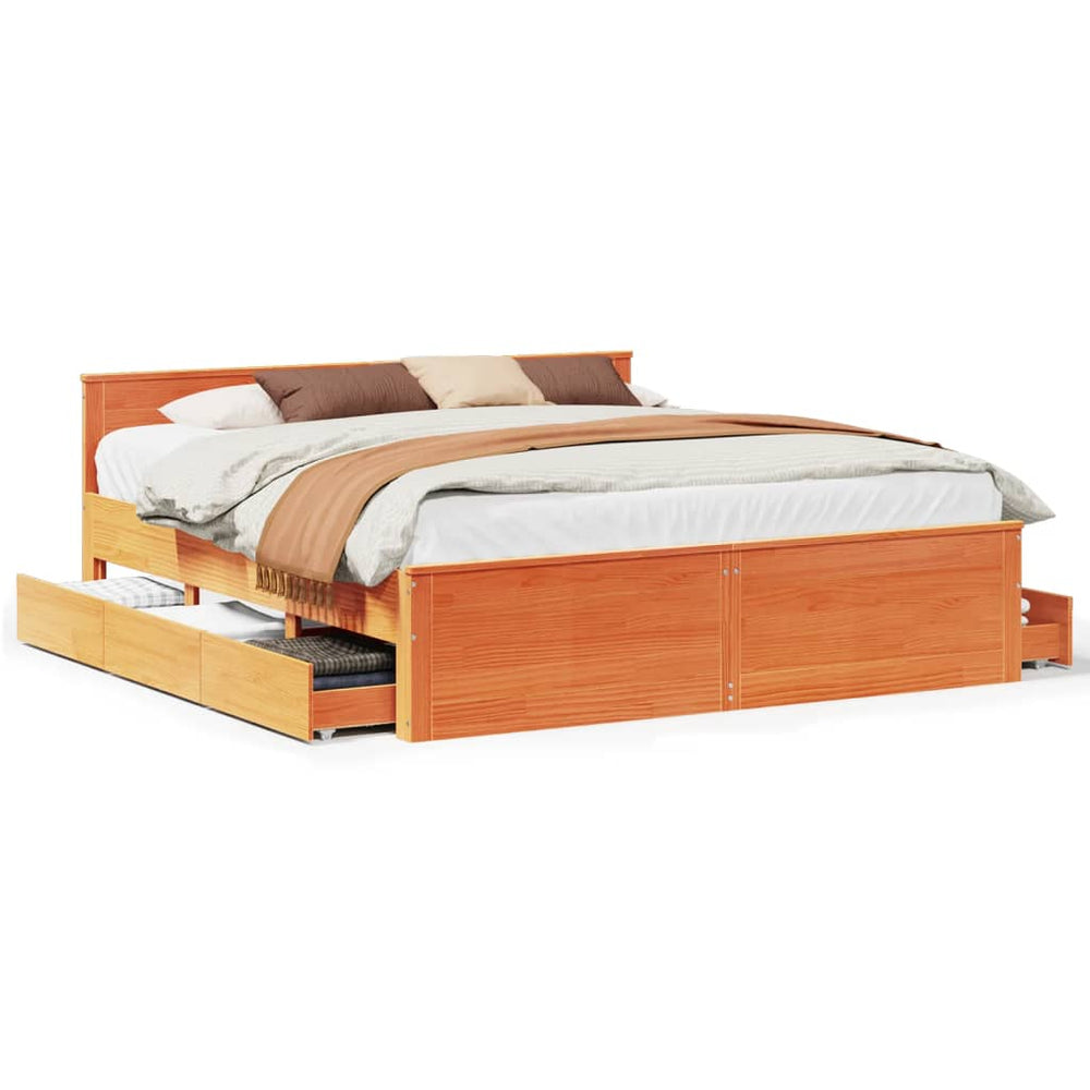 vidaXL Solid Wood Bed Frame without Mattress with Headboard Brown 200x200 cm