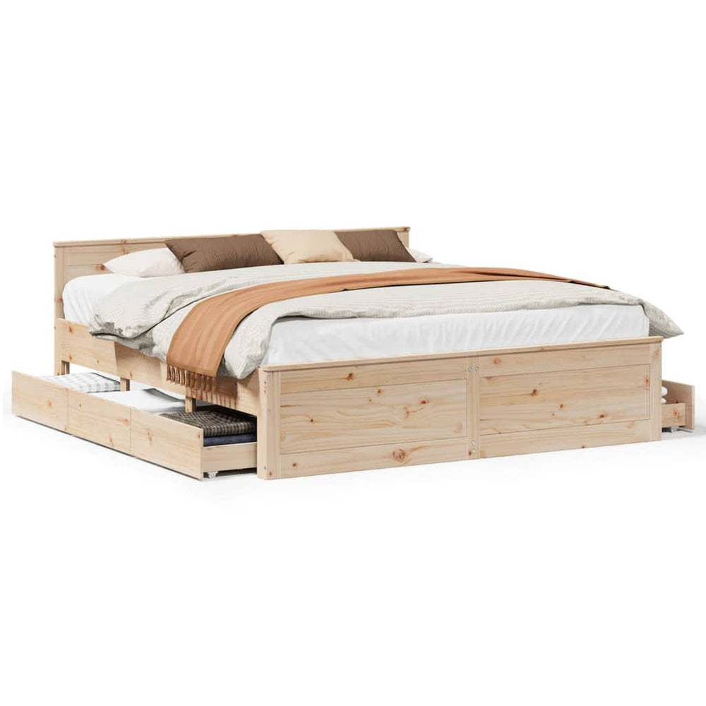 vidaXL Solid Wood Bed Frame without Mattress with Headboard 180x200 cm