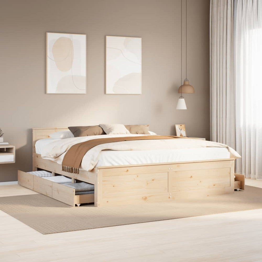 vidaXL Solid Wood Bed Frame without Mattress with Headboard 180x200 cm