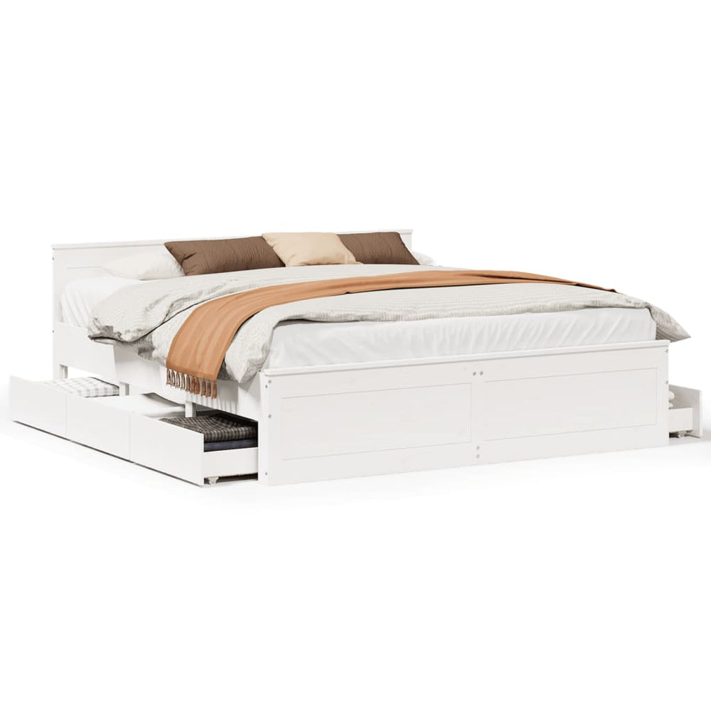 vidaXL Solid Wood Bed Frame without Mattress with Headboard White 180x200 cm