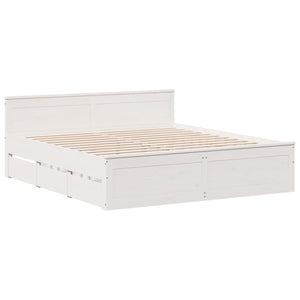vidaXL Solid Wood Bed Frame without Mattress with Headboard White 180x200 cm