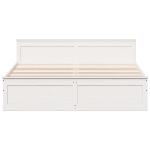 vidaXL Solid Wood Bed Frame without Mattress with Headboard White 180x200 cm