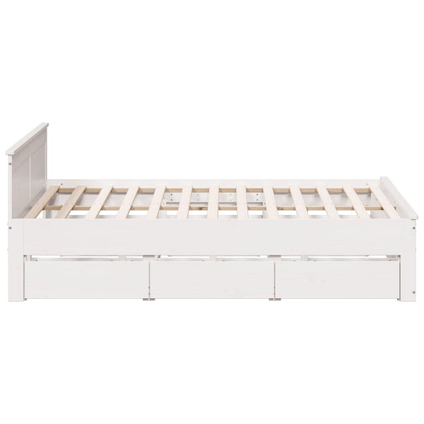 vidaXL Solid Wood Bed Frame without Mattress with Headboard White 180x200 cm