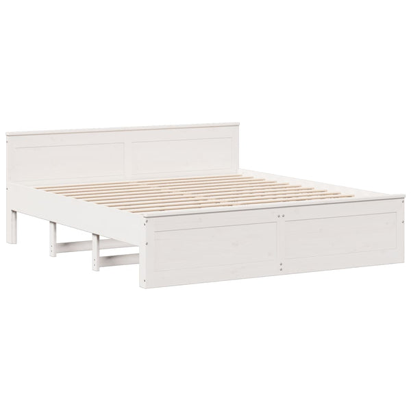 vidaXL Solid Wood Bed Frame without Mattress with Headboard White 180x200 cm