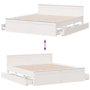 vidaXL Solid Wood Bed Frame without Mattress with Headboard White 180x200 cm