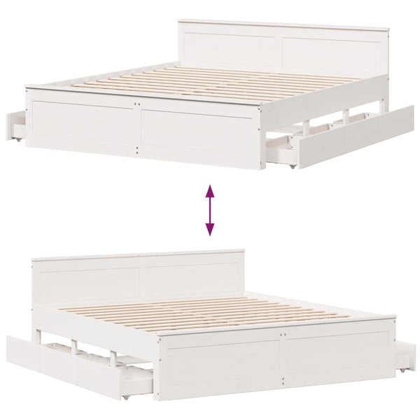vidaXL Solid Wood Bed Frame without Mattress with Headboard White 180x200 cm