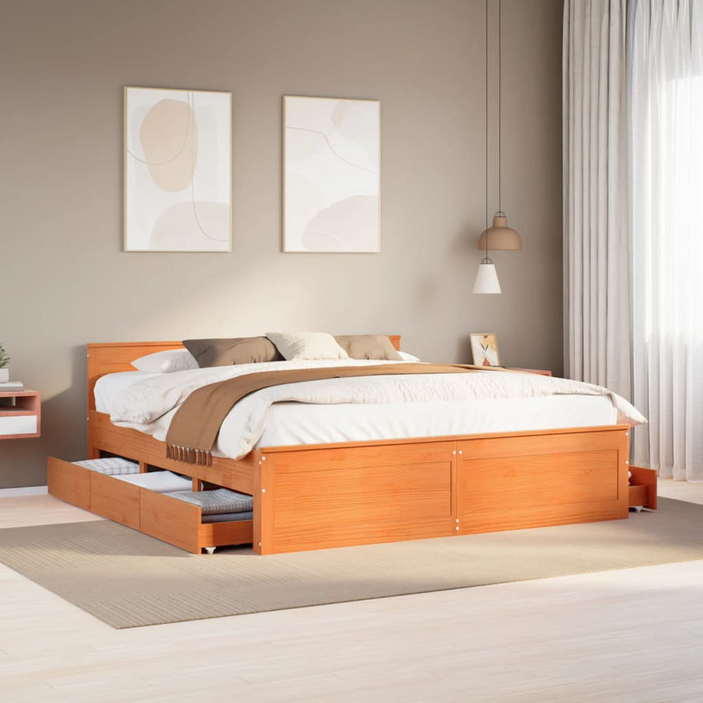 vidaXL Solid Wood Bed Frame without Mattress with Headboard Brown 180x200 cm