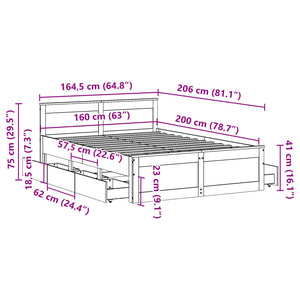 vidaXL Solid Wood Bed Frame without Mattress with Headboard 160x200 cm Pine