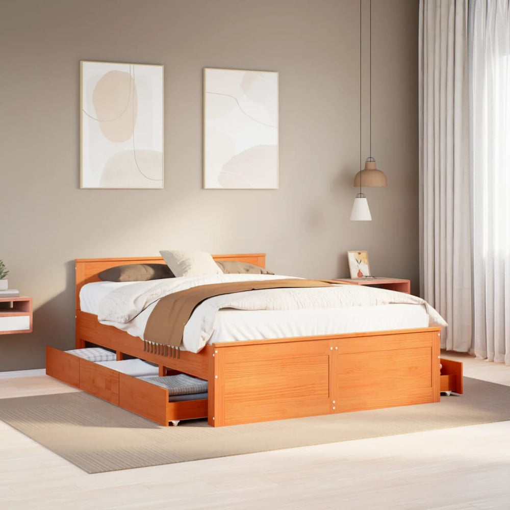 vidaXL Solid Wood Bed Frame without Mattress with Headboard Brown 150x200 cm