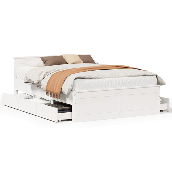 vidaXL Solid Wood Bed Frame without Mattress with Headboard White 140x200cm Pine