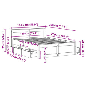 vidaXL Solid Wood Bed Frame without Mattress with Headboard White 140x200cm Pine