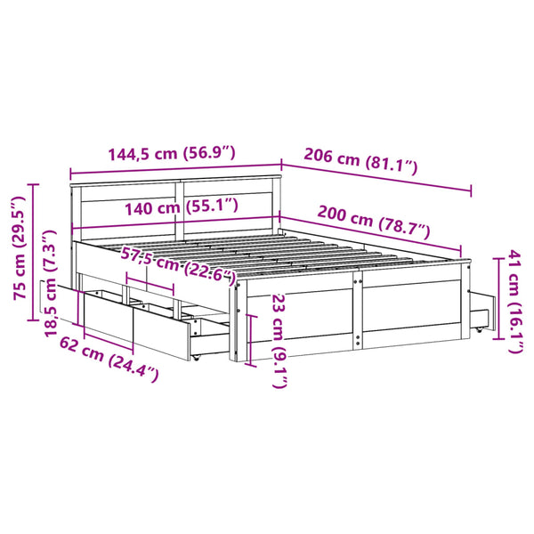 vidaXL Solid Wood Bed Frame without Mattress with Headboard White 140x200cm Pine