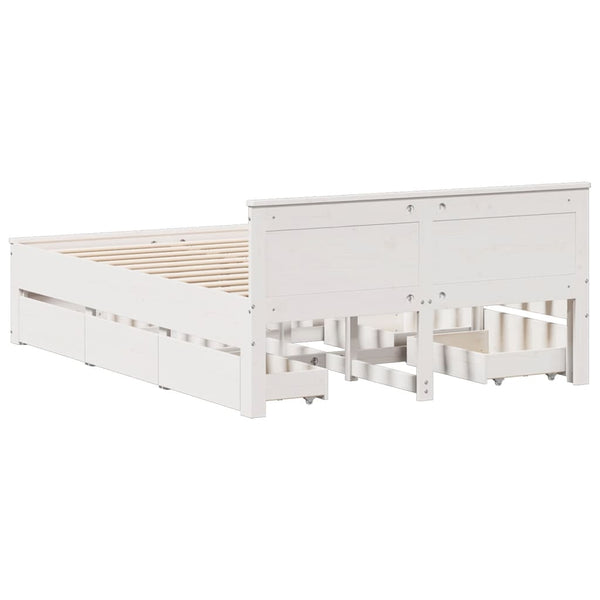 vidaXL Solid Wood Bed Frame without Mattress with Headboard White 140x200cm Pine