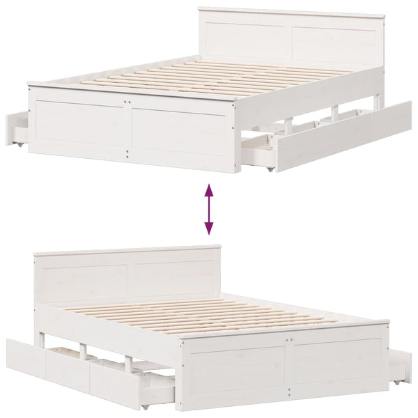 vidaXL Solid Wood Bed Frame without Mattress with Headboard White 140x200cm Pine