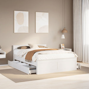 vidaXL Solid Wood Bed Frame without Mattress with Headboard White 140x200cm Pine