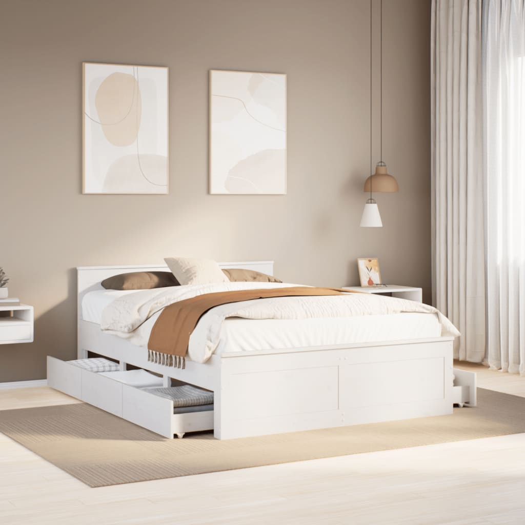 vidaXL Solid Wood Bed Frame without Mattress with Headboard White 140x200cm Pine